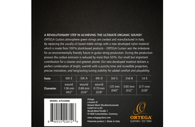 Set corzi chitara clasică Ortega AGS Guitar Strings Organic Nylon Treble - Medium + Extra D String