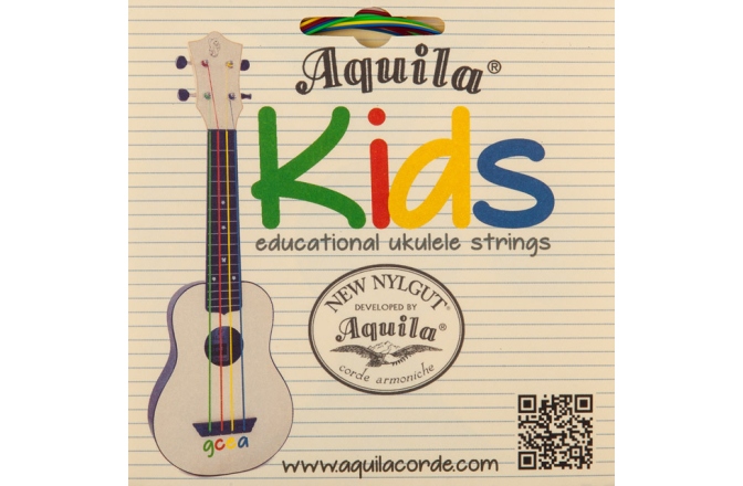 Set corzi ukulele Aquila 160U Kids Series Multi-Color Ukulele Set GCEA Tuning (High-G)