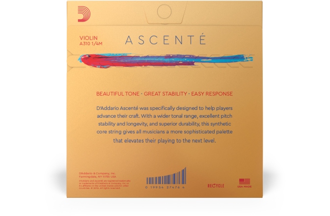 Set Corzi Vioară 1/4 Daddario Ascenté Violin String Set 1/4 Scale MT