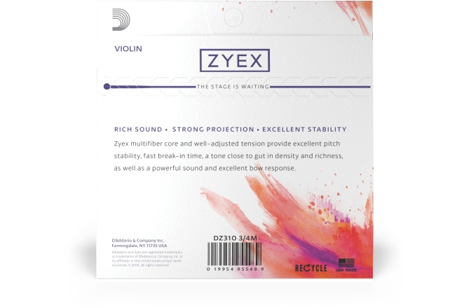 Set Corzi Vioară 3/4 Daddario Zyex Violin String Set 3/4 Scale MT