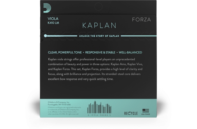 Set corzi Violă Daddario Kaplan Forza Viola String Set Long Scale MT