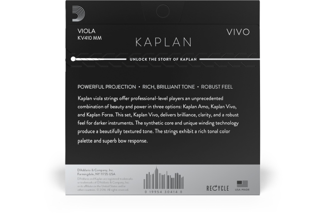 Set corzi Violă Daddario Kaplan Vivo Viola String Set Medium Scale MT