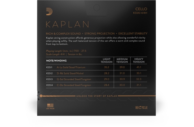 Set corzi violoncel 4/4 Daddario Kaplan Cello String Set 4/4 Scale HT