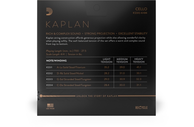 Set corzi violoncel 4/4 Daddario Kaplan Cello String Set 4/4 Scale MT