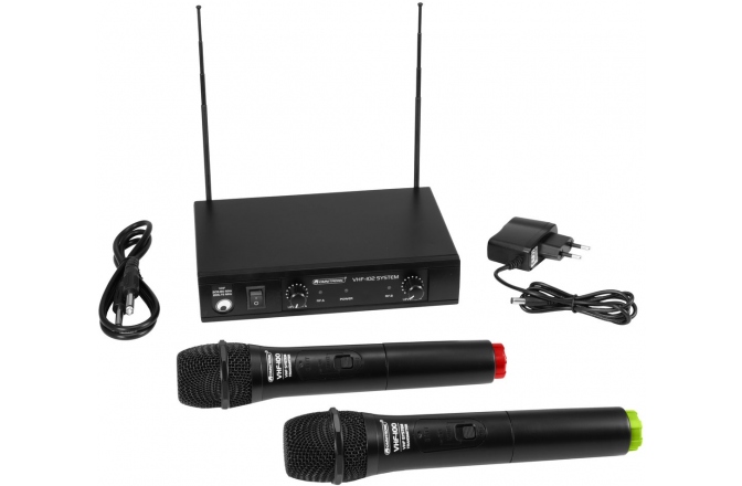 Set cu receptor wireless si 2 microfoane Omnitronic VHF-102 Wireless Mic System 215.85/207.55MHz