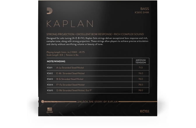 Set de corzi Double Bass 3/4 Daddario Kaplan Solo Double Bass String Set 3/4 Scale MT