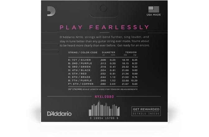 Set de corzi pentru chitară electrică cu 8 corzi Daddario NYXL0980 8 Strings