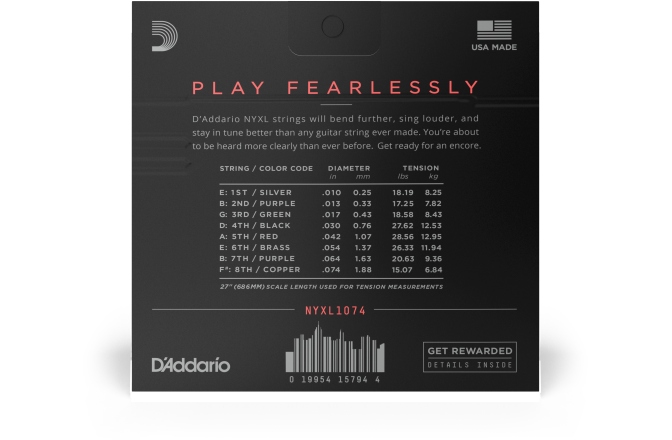 Set de corzi pentru chitară electrică cu 8 corzi Daddario NYXL1074 8 Strings