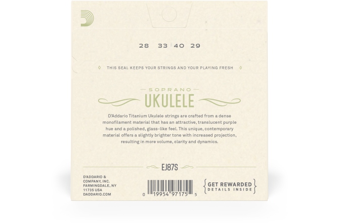 Set de corzi pentru ukulele sopran Daddario EJ87S Titanium Soprano Ukulele