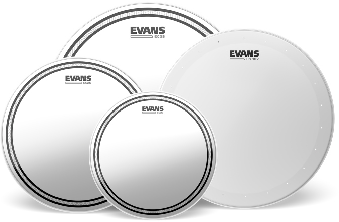Set de feţe de tobe Evans EC2S Clear Rock Pack (10" 12" 16") with 14" HD Dry Snare Batter