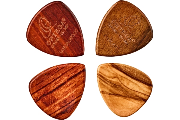 Ortega wood picks assortment - 4pc pack / olive / padouk / sandel / chacate