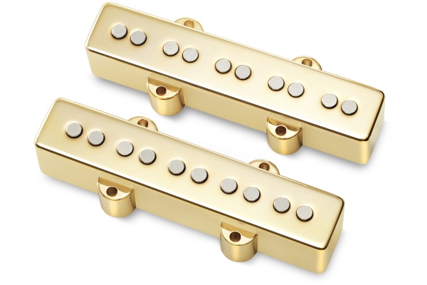 Passive J/J-Style Bass Pickup Set, Metal Cover, Open Pole Pieces, 5-String - Gold Passive J/J-Style Bass Pickup Set, Metal Cover, Open Pole Pieces, 5-String - Gold