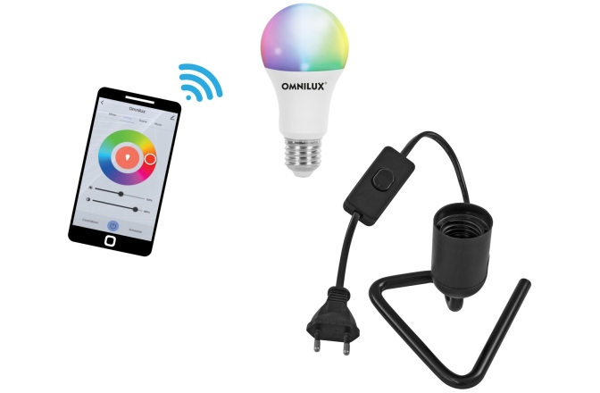 Set EUROLITE LED WiFi  Eurolite Set LED E27 RGB/WW/CW WiFi + Triangle base black