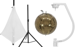 Set glob cu oglinzi Eurolite Set Mirror ball 30cm gold with stand and tripod cover white