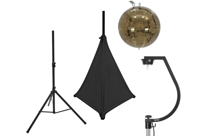 Set glob de oglinda Eurolite Mirror Ball 30cm Gold + stativ motorizat Eurolite Set glob de oglinda Mirror Ball 30cm Gold + stativ motorizat