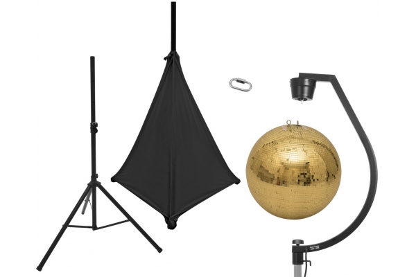 Set Mirror ball 50cm gold with stand and tripod cover black