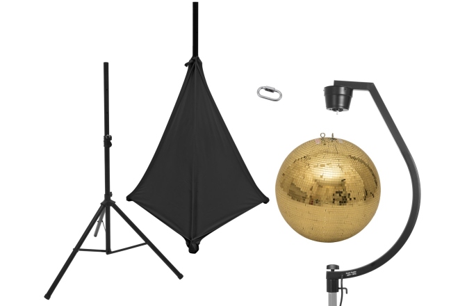 Set glob oglindă Eurolite Set Mirror ball 50cm gold with stand and tripod cover black