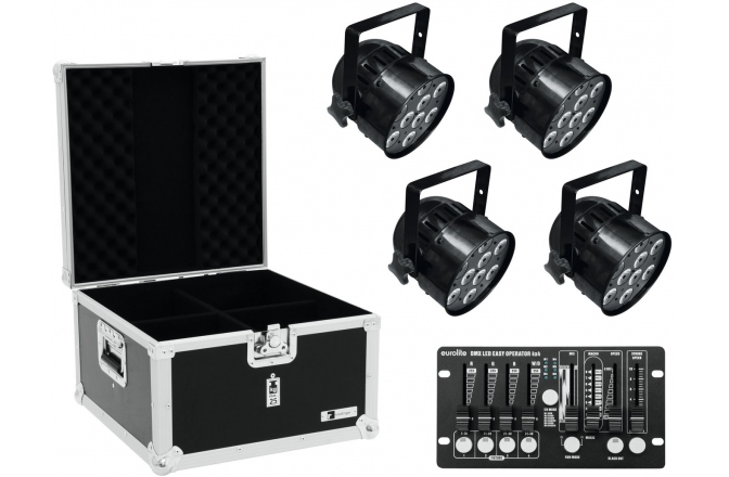 Set Led Par Eurolite Set 4x LED PAR-56 QCL bk + Case + Controller
