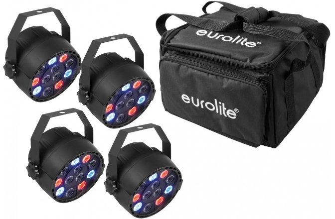 set lumini cu geantă de transport inclusă Eurolite Set 4x LED PARty Spot + Soft Bag