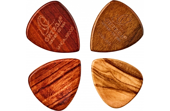 Set pene chitară Ortega wood picks assortment - 4pc pack / olive / padouk / sandel / chacate