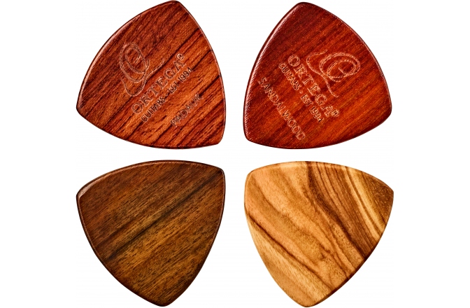 Set pene chitară Ortega wood picks assortment - 4pc pack / olive / padouk / sandel / chacate XL