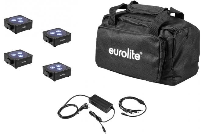 Set Spotlight Eurolite Set 4x AKKU Flat Light 3 bk + Charger + Soft Bag