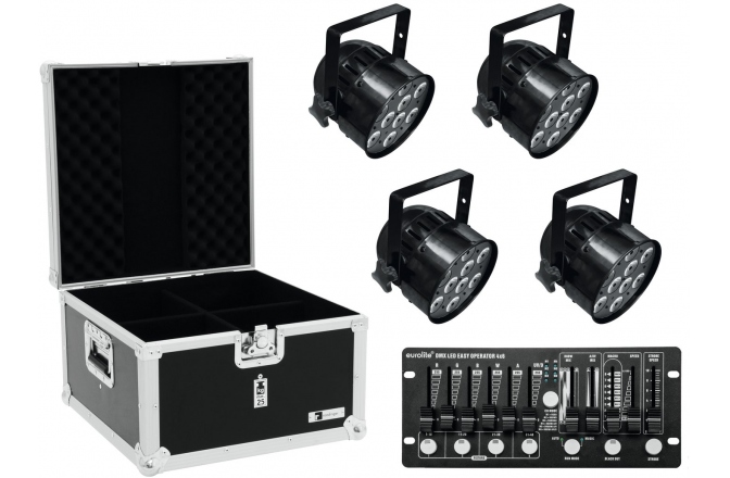 Set Spoturi Eurolite Set 4x LED PAR-56 HCL bk + Case + Controller