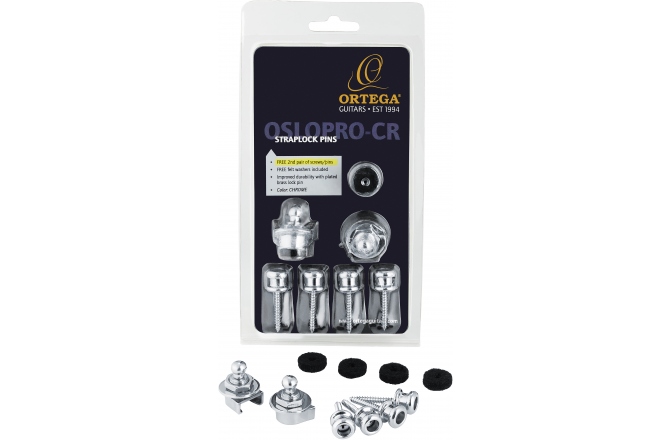 Set strap lock Ortega Strap Lock Pin Pro Version Chrome - Inclusive FREE pair of screws/pins