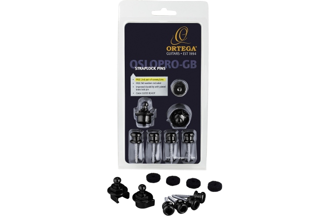 Set strap lock Ortega Strap Lock Pin Pro Version Gloss Black - Inclusive FREE pair of screws/pins