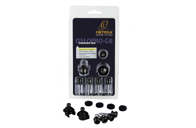Set strap lock Ortega Strap Lock Pin Pro Version Gloss Black - Inclusive FREE pair of screws/pins