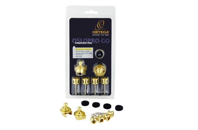 Set strap lock Ortega Strap Lock Pin Pro Version Gold - Inclusive FREE pair of screws/pins