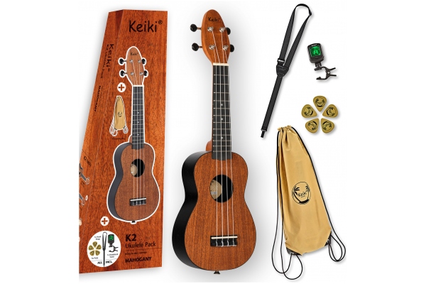 KEIKI K2 Series Ukulele Set 4 String "Mahogany" - incl. Gymbag/H-Tuner/5 Picks/Strap