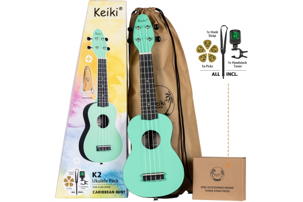 KEIKI K2 Series Ukulele Set 4 String "Caribbean Mint" - incl. Gymbag/H-Tuner/5 Picks/Strap