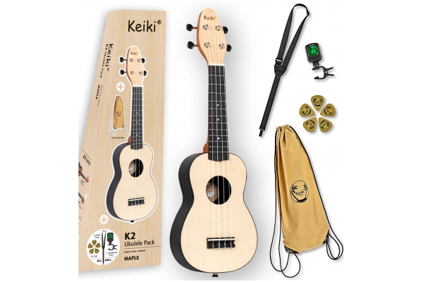 KEIKI K2 Series Ukulele Set 4 String "Maple" - incl. Gymbag/H-Tuner/5 Picks/Strap