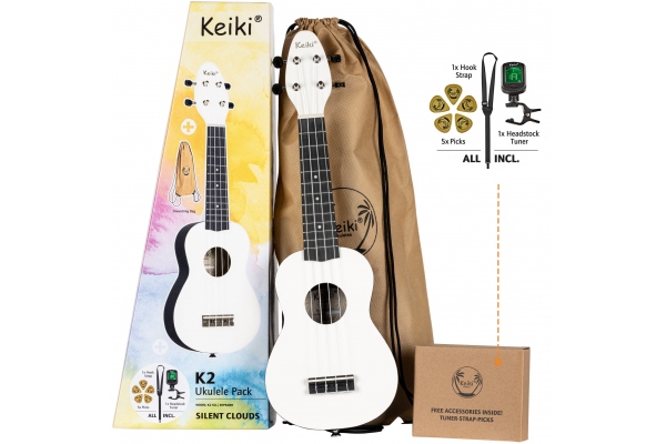 KEIKI K2 Series Ukulele Set 4 String "Silent Clouds" - incl. Gymbag/H-Tuner/5 Picks/Strap