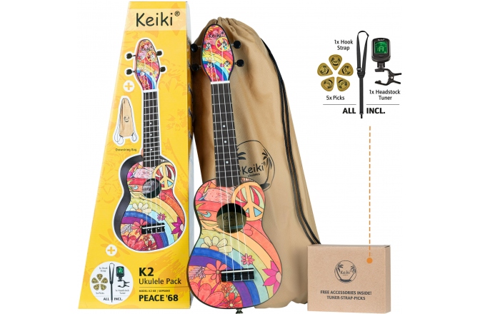 Set ukulele sopran Ortega Keiki Ukulele Pack Soprano Peace '68 K2-68