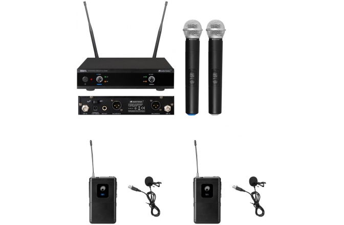 Set wireless de mână Omnitronic Set UHF-E2 Wireless Mic System + 2x BP + 2x Lavalier Microphone 