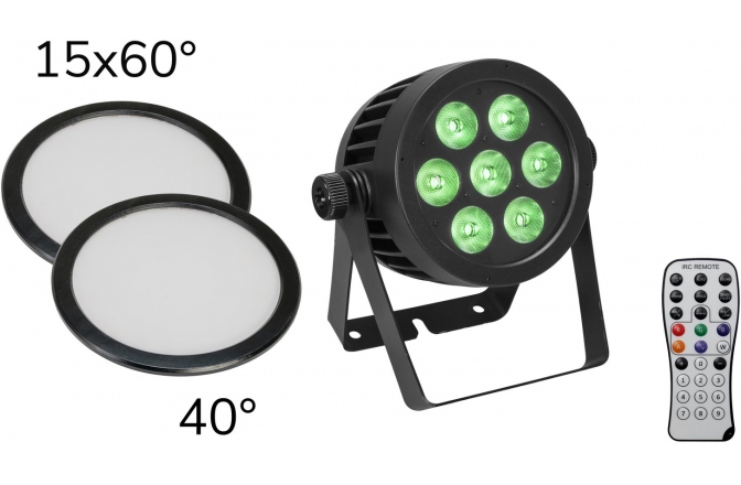 Spot LED Eurolite Set LED IP PAR 7x8W QCL Spot + 2x Diffuser cover (15x60° and 40°)