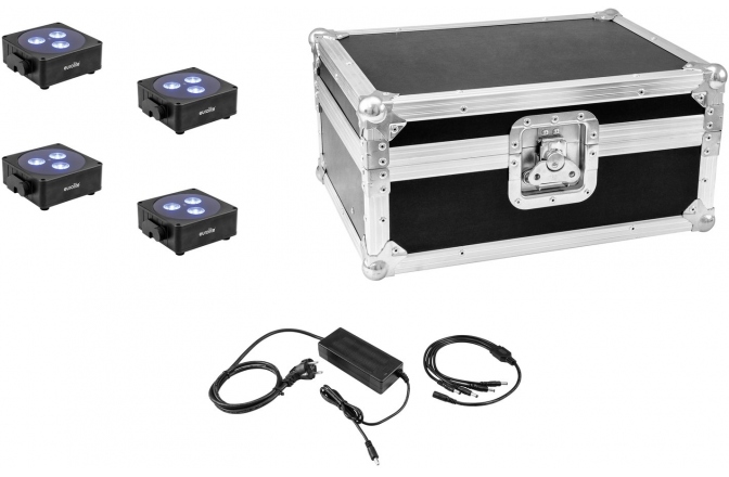 Spoturi LED Eurolite Set 4x AKKU Flat Light 3 bk + Charger + Case