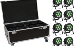 Spoturi LED Eurolite Set 8x LED IP PAR 7x8W QCL Spot + Case with wheels