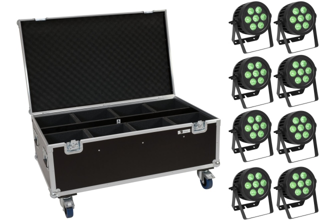 Spoturi LED Eurolite Set 8x LED IP PAR 7x8W QCL Spot + Case with wheels