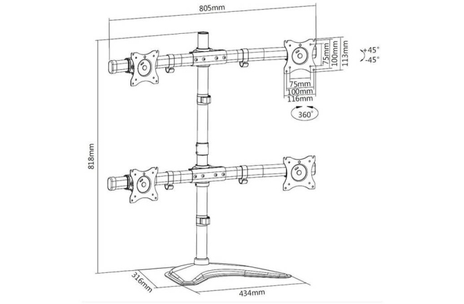 Stand de masa Multibrackets Stand de masa pentru 4 monitoare MB-3347, 15"- 27"