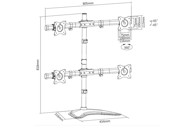 Stand de masa Multibrackets Stand de masa pentru 4 monitoare MB-3347, 15"- 27"
