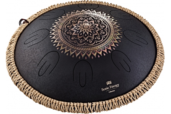 Octave Steel Tongue Drum, Black, Engraved floral design, D Kurd, 9 Notes, 16" / 40 cm &#10;