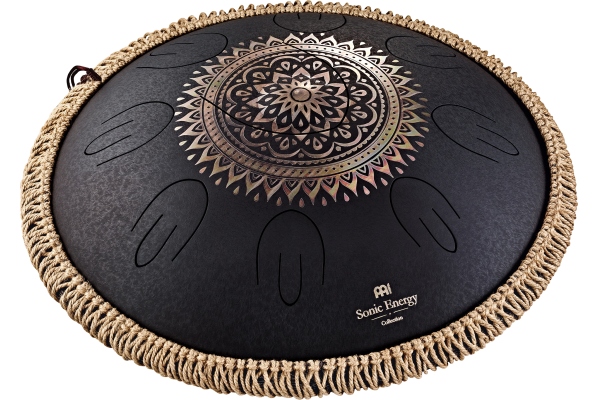 Octave Steel Tongue Drum, Black, Engraved floral design, D Kurd, 9 Notes, 16" / 40 cm Octave Steel Tongue Drum, Black, Engraved floral design, D Kurd, 9 Notes, 16" / 40 cm 