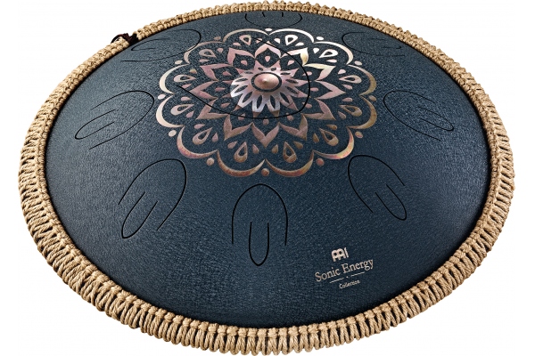 Octave Steel Tongue Drum, Navy Blue, Engraved floral design, D Amara, 9 Notes, 16" / 40 cm