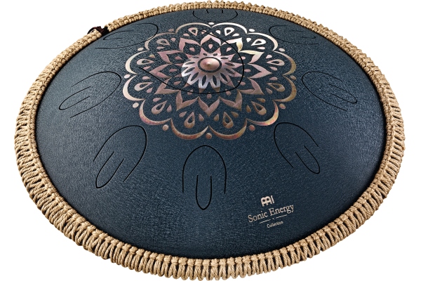 Sonic Energy Octave Steel Tongue Drum, Navy Blue, Engraved floral design, D Amara, 9 Notes, 16" / 40 cm
