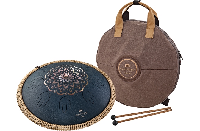 Steel Tongue Drum Meinl Sonic Energy Octave Steel Tongue Drum, Navy Blue, Engraved floral design, D Amara, 9 Notes, 16" / 40 cm