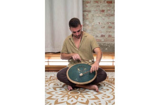 Steel Tongue Fa Major Meinl Sonic Energy 16'' Octave Steel Tongue Drum, F Major, 9 Notes, 432 Hz, Dark Green, Engraved floral design