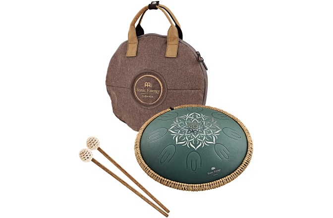 Steel Tongue Fa Major Meinl Sonic Energy 16'' Octave Steel Tongue Drum, F Major, 9 Notes, 432 Hz, Dark Green, Engraved floral design